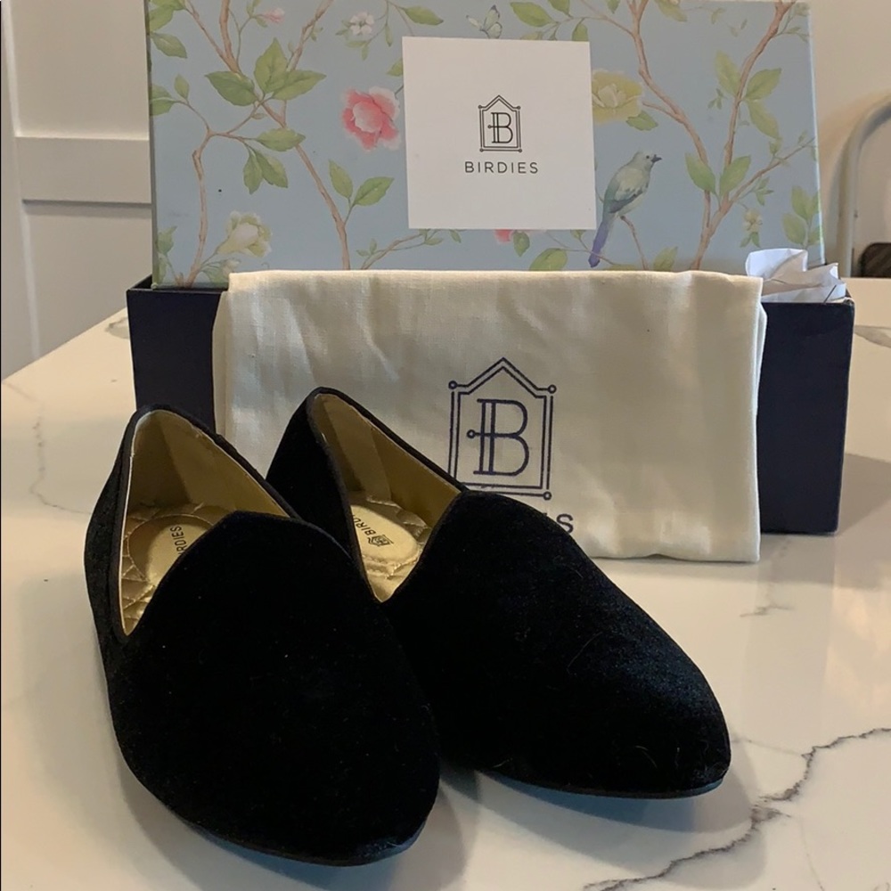 BIRDIES Huron slipper shoe in black velvet in 5.5
